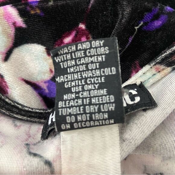 Hot Topic Black Velvet Asian Floral Print Dress Dark Fairy Punk Goth Y2K Grunge - Picture 5 of 10